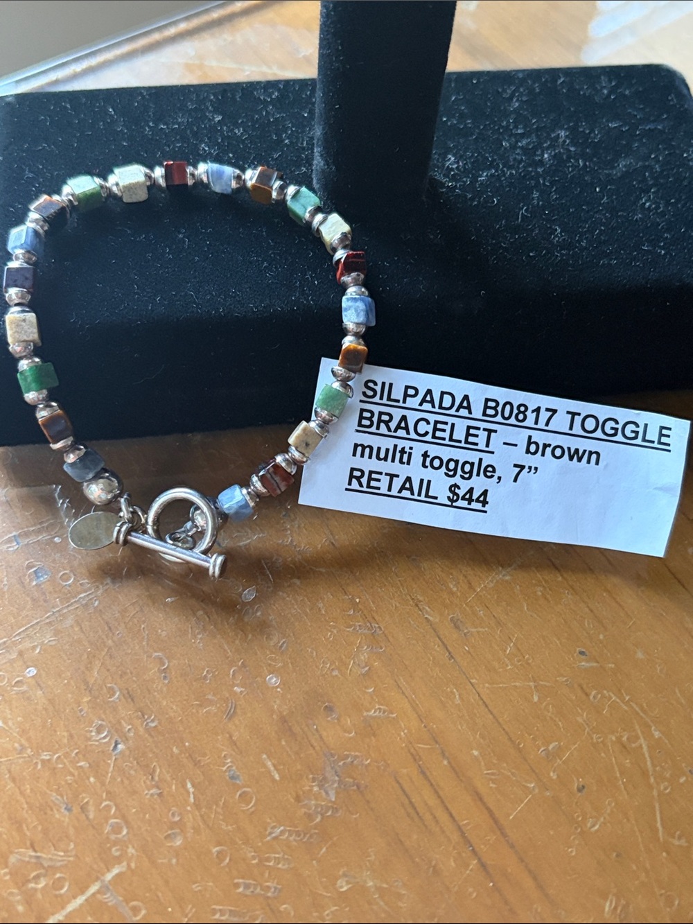 Silpada Multi-Color Beaded Toggle Bracelet - Brown, Green, Blue, Cream